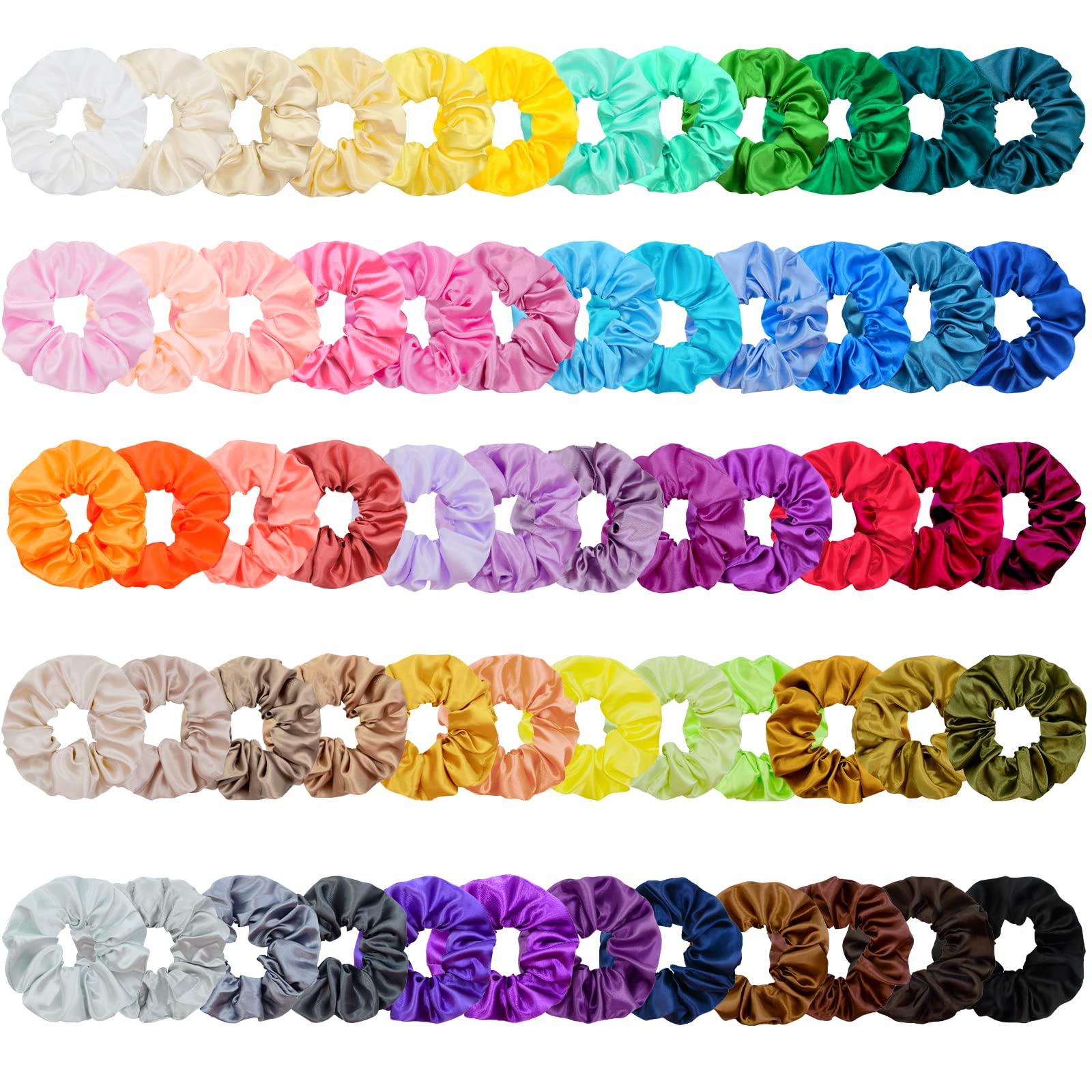 Chloven 60 Pack Silk Large Satin Hair Scrunchies - Elastic Hair Bobbles Ponytail Holder Hair Scrunchy Vintage Hair Ties Curly Hair Accessories Scrunchies for Women Girls