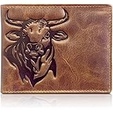 Western Wallet for Men – Cowboy Rodeo Bull Bifold – Full Grain Leather RFID Blocking Slim Wallet with Card Slots & ID Window – Durable Western Gift for Ranchers, Outdoorsmen & Rodeo Fans