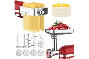 JOOKE Meat Grinder Pasta Maker Attachment for Kitchenaid Stand Mixers,Set for Kitchenaid Mixer Attachments Includes Metal Food Grinder with Sausage Stuffer Tubes,3 in 1 Pasta Attachment with Dough Cutter