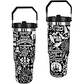 Halloween Tumbler, Spooky Skull Tumbler Spider Bat Cup with Handle and Straw, 30 oz Stainless Steel Insulated Water Bottle Halloween Gifts for Women