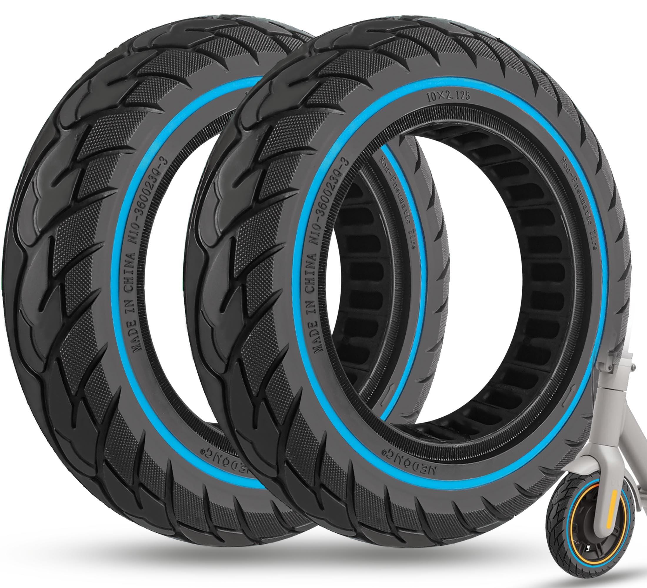 GLDYTIMES 10x2.125 Inch Solid Tyre Fit for Xiaomi 1s/Mi Essential, TOMOLOO L1 pro, Pure Air3 Electric Scooter, Replacement for 10x2 8.5x2 8 1/2x2 50/75-6.1 Original Tire, Blue 2pcs