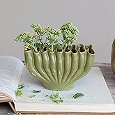 Creative Co-Op Decorative Stoneware Sculptural Vase with 9 Sections, Green