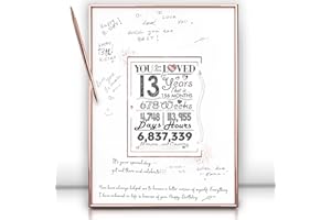 DOUBLESHOOT Framed Rose Gold 13th Birthday Decorations Sign Poster for Girl - 13 Birthday Gift 12"x16" Guest Party Favors Book Alternative – With Pen & Wall Hanger – Great 13 Years Old Gifts for Womens