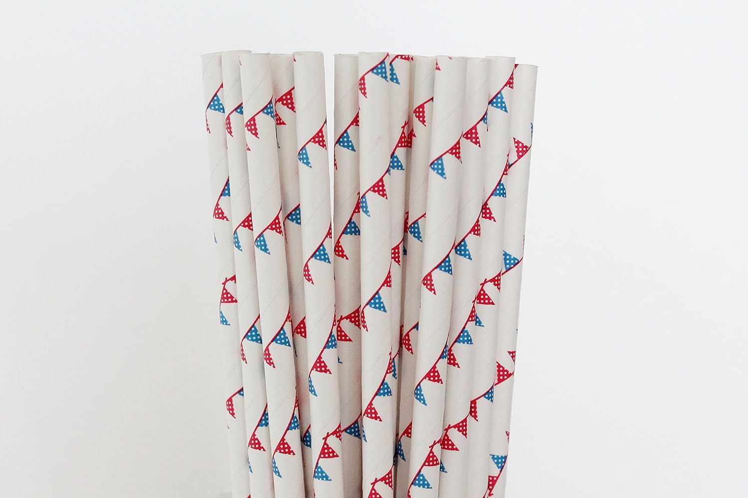 Red and Blue Pennant Banner Paper Straws (75