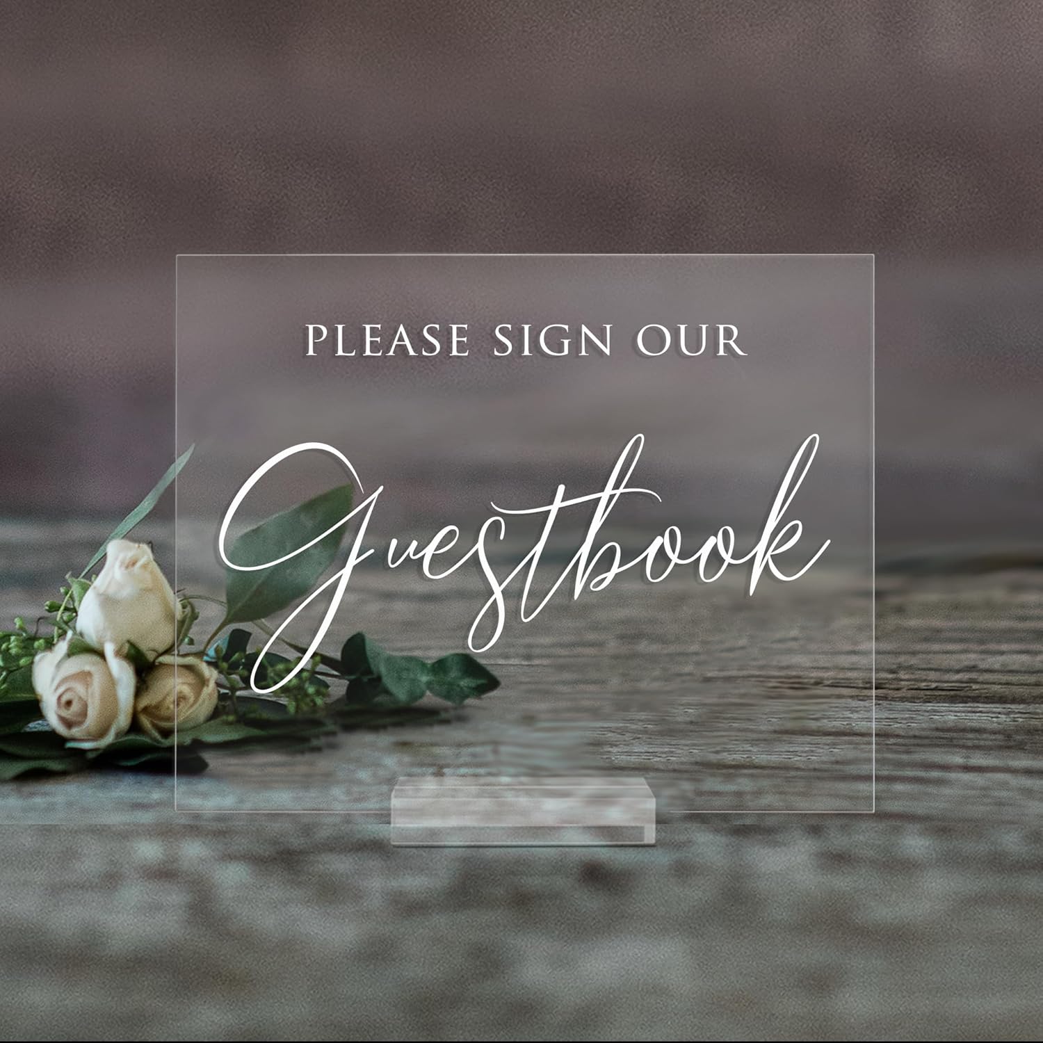 Mixed Media - Elegant Please Sign Our Guestbook Acrylic Modern Wedding Sign with Included Clear Acrylic Base - Perfect for Weddings (8X10 or 5X7 with Clear Acrylic Stand) - Sweet Carolina Collective