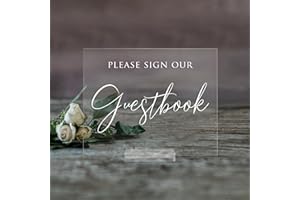 Elegant Please Sign Our Guestbook Acrylic Modern Wedding Sign with Included Clear Acrylic Base - Perfect for Weddings (8X10 or 5X7 with Clear Acrylic Stand) - Sweet Carolina Collective