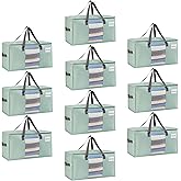 VENO 10 Pack Moving Bags, Christmas Storage Bins, Moving Boxes Alternative, Comforter and Blanket Storage Bags, College Dorm Packing Supplies, Foldable Heavy-Duty Tote (Light Green Matte, 10 Pack)