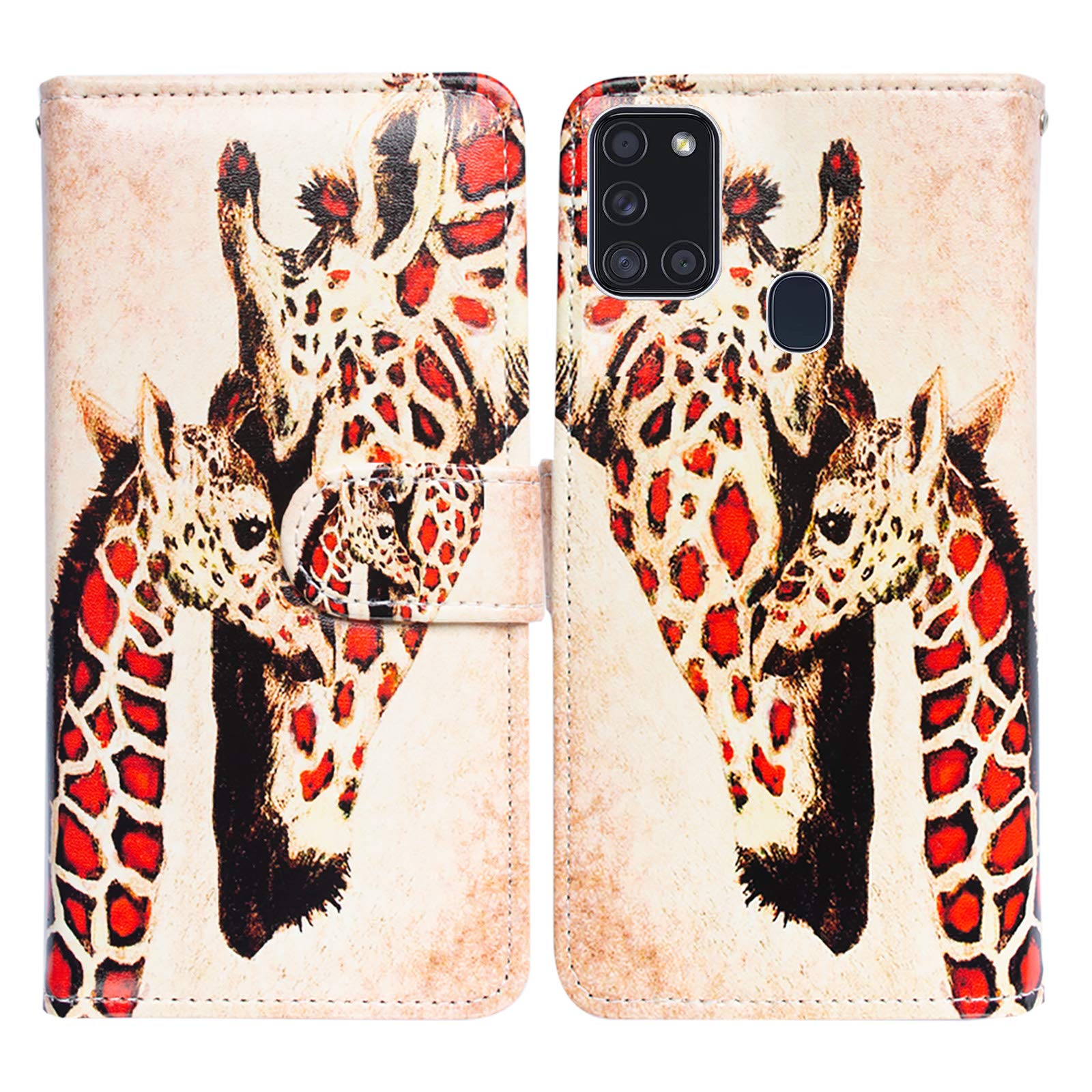 Bcov Galaxy A21s Case, Giraffe Mother Baby Leather Flip Case Wallet Cover with Card Slot Holder Kickstand For Samsung Galaxy A21s