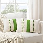 Fancy Homi Set of 2 Boho Lime Green Lumbar Decorative Throw Pillow Cover 12x20 Inch for Couch Bed Sofa Chair, Modern Organic Farmhouse Home Decor, Soft Cotton Cute Accent Rectangle Cushion Case