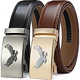 DOOPAI Men's Leather Ratchet Belts 2 Pack Adjustable Click Belt Set for Dress & Casual, Custom Fit 1 3/8" (35mm) -Trim to Fit