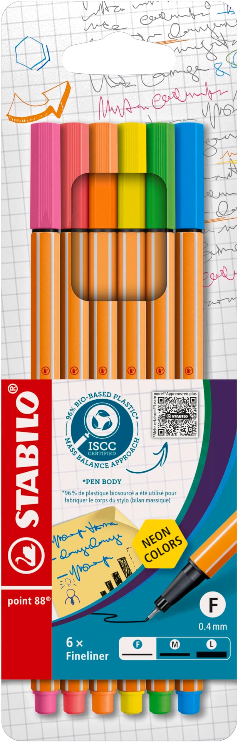 STABILO point 88 Fineliner Neon Pack of 6 0.4 mm Smudge Proof