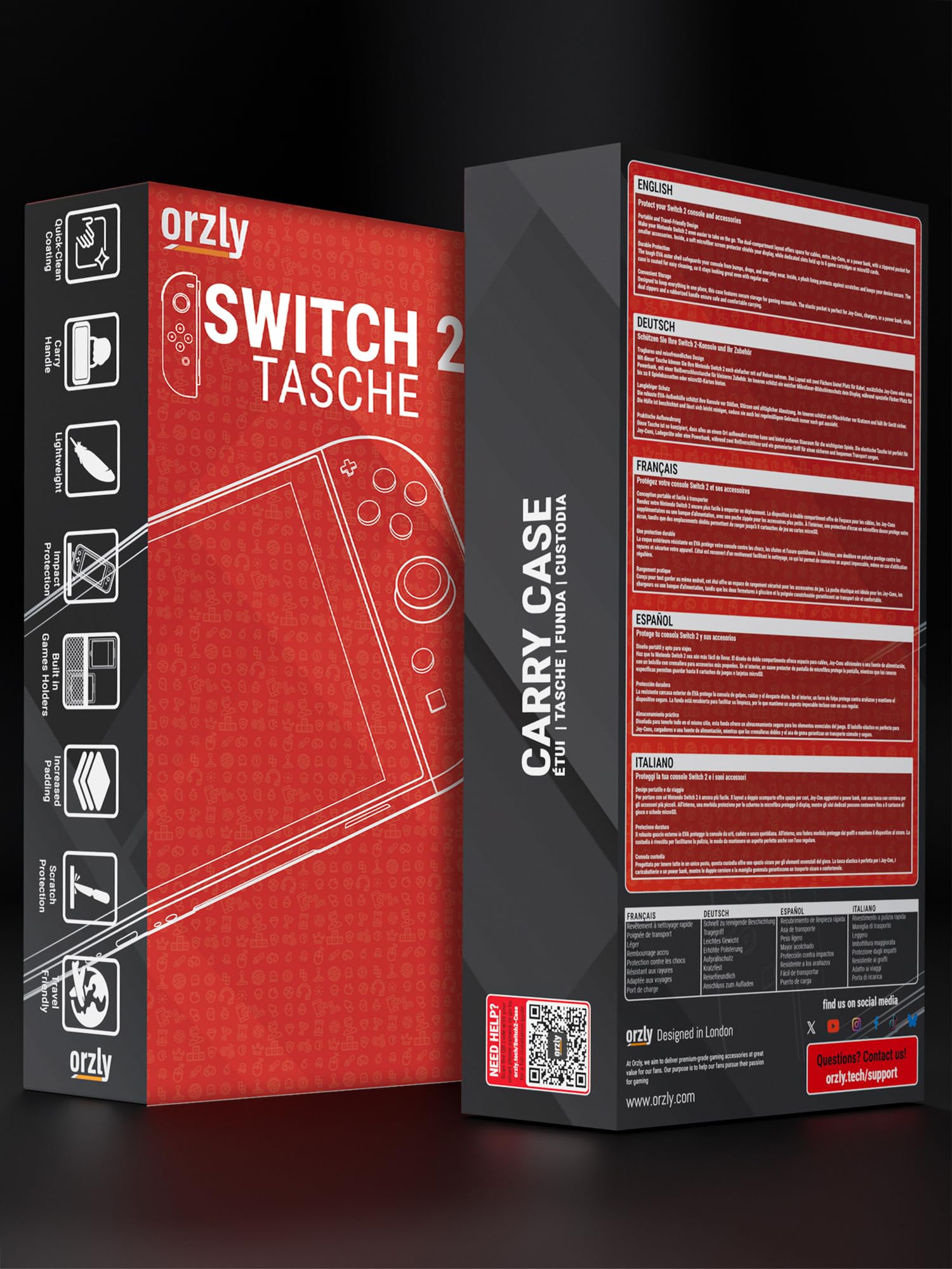 Orzly Tragetasche für die Nintendo Switch 2 (2025) Konsole, 7,9 Zoll Bildschirmschutz, Hartschalenetui mit intelligenter Aufbewahrung für Zubehör und Spiele, Taschen, Geschenkbox-Edition 3