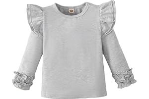 SANPERSONLIN Toddler Baby Girl Solid Color T-Shirt Kids Blouse Plain Ruffle Sleeve Top Cotton Casual Clothes
