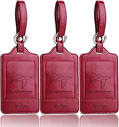 Teskyer Luggage Tags, 3 Pack Premium PU Leather