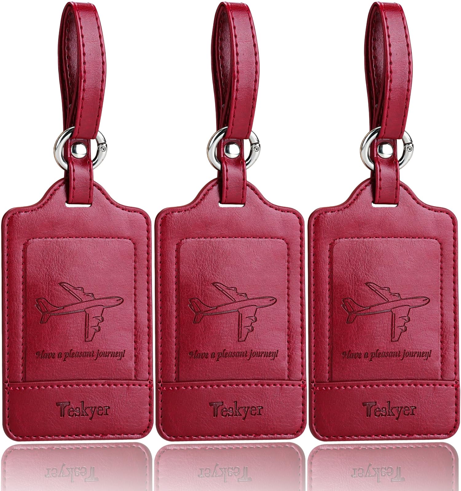 Teskyer Luggage Tags, 3 Pack Premium PU Leather