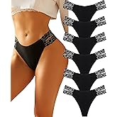 FINETOO Seamless Thongs for Women 6 Pack Sexy V-Wasit Womens Underwear No Show T-back Panties for Women