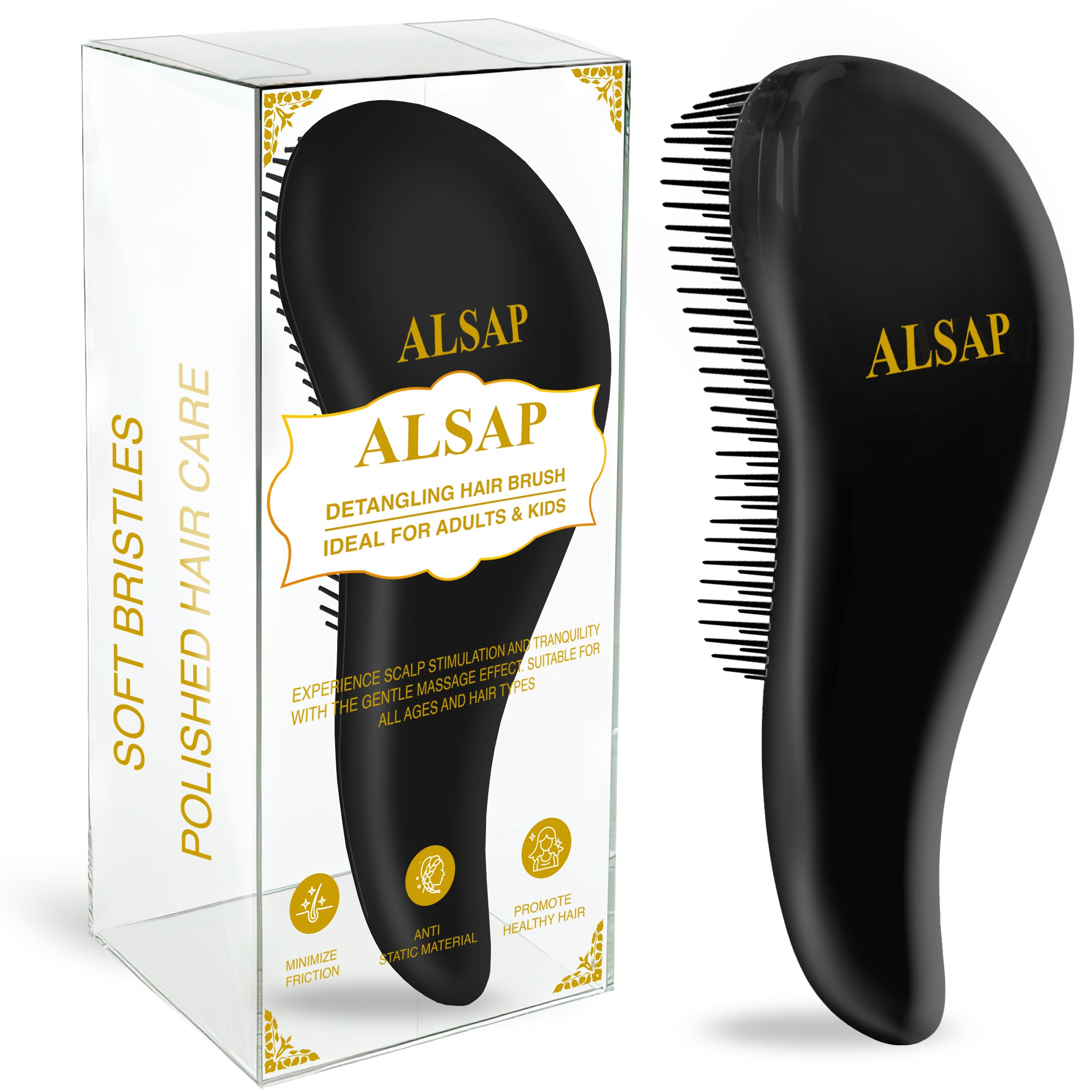 ALSAP Detangle Hair Brush – Ideal Hairbrush for Adults & Kids – Easy to Hold hairbrush for curly hair, Wet, Dry & Straight Hairs – Detangler Hair Brush Women & Men (Black)