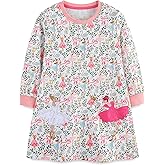 FreeLu Girls Cartoon Casual Dress Toddler Jersey Cotton Party Dresses Applique Embroidery Longsleeve T-Shirt Clothes