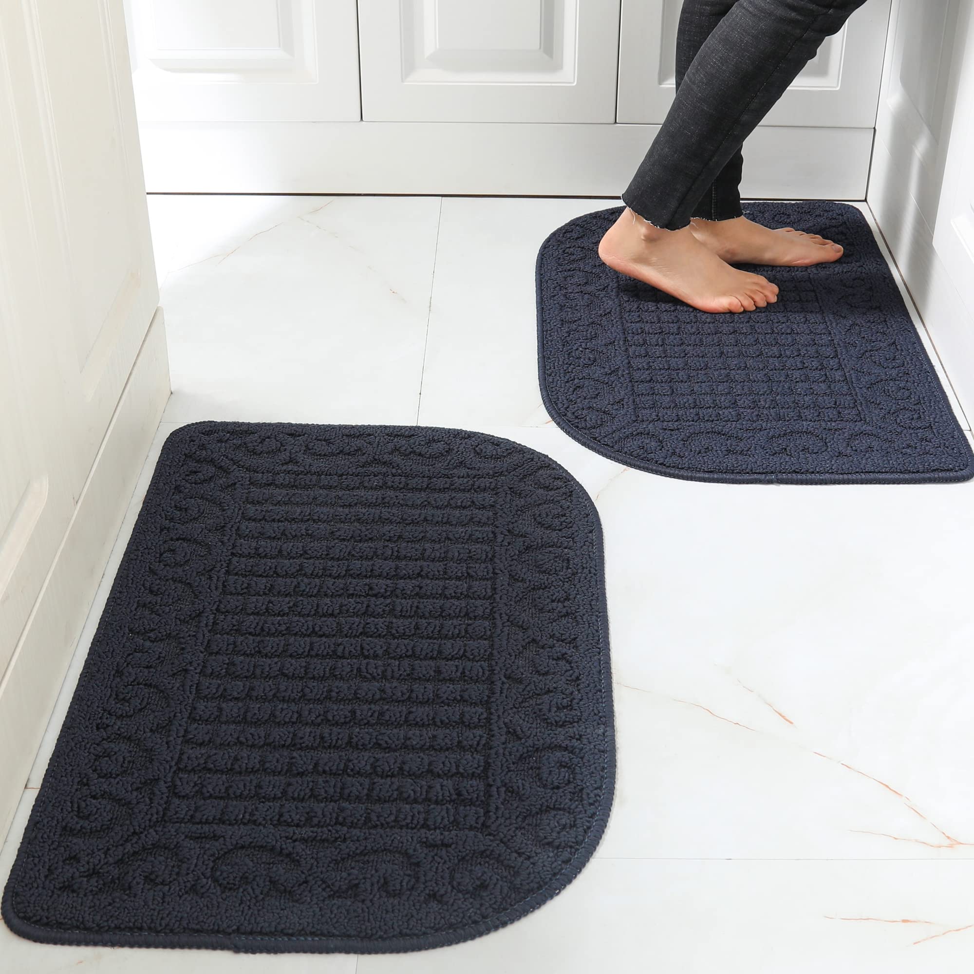 Photo 1 of *ONLY 1* COSY HOMEER 27X18 Inch Anti Fatigue Kitchen Rug Mats are Made of 100% Polypropylene Half Round Rug Cushion Specialized in Anti Slippery and Machine Washable (Navy 2pc)
