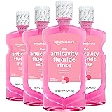 Amazon Basics Kids Anticavity Fluoride Rinse, Alcohol Free, Bubble Gum, 500mL, 16.9 Fluid Ounces, 4-Pack (Previously Solimo)