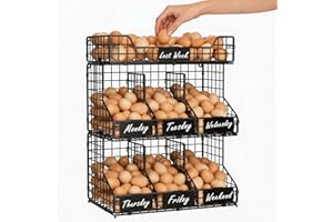 X-cosrack Egg Holder Countertop, 3 Tier Storage Rack with Labels Dividers to Separate Eggs, Stackable Wire Baskets for Fresh 