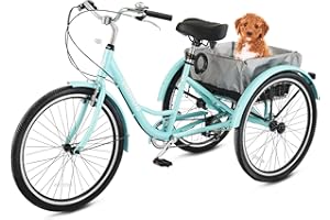 Viribus Adult Tricycle, 7 Speed Tricycle for Adults 24 26 Inch, 3 Wheel Bikes for Adults with Lock, Adult Tricycles for Women Men Seniors Dual Chain, Basket and Bag, Adult Trike, Three Wheel Bikes