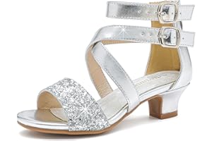 Dufannie Toddler Little Big Kid High Heels Flower Girls Party Dress Shoes Glitter Pump Sandals