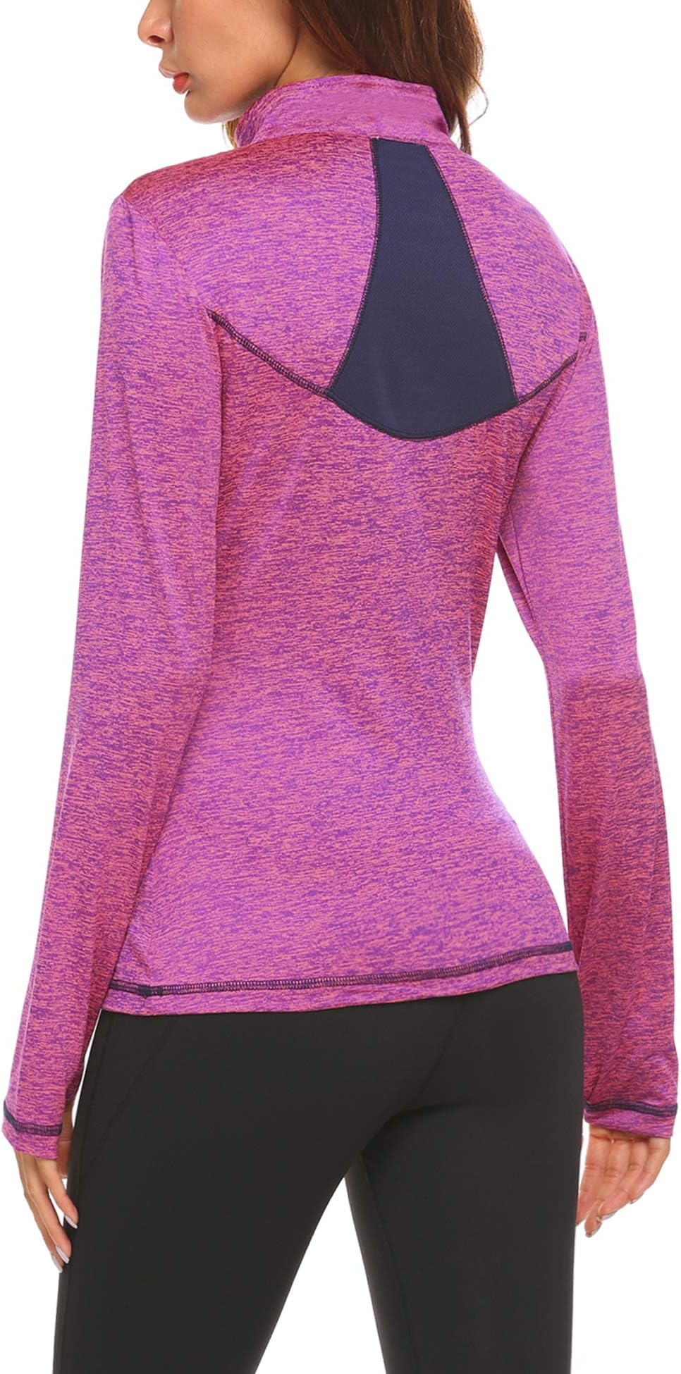 PinsparkWomen's Long Sleeve Athletic Shirts 1/4 Zip Pullover Running Hiking Workout Yoga Tops with Thumb Hole S-XXL