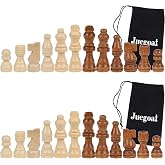 Juegoal 2 Pack Wooden Chess Pieces Only, 32 Pieces Each Wood Chessmen Pieces, 2.4 Inch King Figures Chess Game Pawns Figurine Pieces, Replacement of Missing Piece, Includes Storage Bag