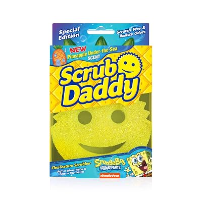 Scrub Daddy- Pineapple Under The Sea Scrubber - Pineapple Scented, FlexTexture, Soft in Warm Water, Firm in Cold, Deep Cleaning, Dishwasher Safe,