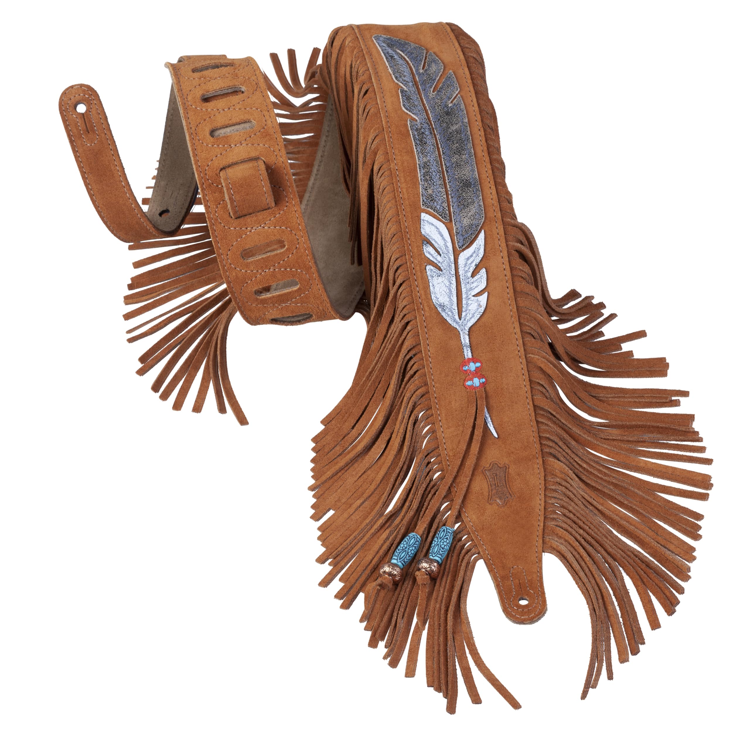 Levy's Leathers 2.5" Suede Guitar Strap with Native American Inspired Feather and Fringe Design; Honey Brown Color (MS17AIF-004)