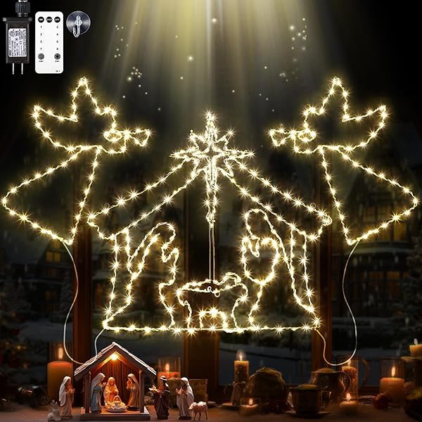 ELECTRICWISE 51″ CHRISTMAS WINDOW LIGHTS, LARGE NATIVITY SCENE...