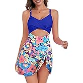 ZAFUL Women One Piece Swimdress Tummy Control Bathing Suit Push Up Swimsuit Modest Swimwear Cutout V Neck Cute Tie Knot Skirt