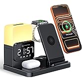 6-in-1 Wireless Charging Station, Charger Stand for Apple Multiple Devices, for iPhone 17 16 15 14 13 12 Pro Max Watch Airpods, Wireless Charger iPhone Charging Station with Night Light/Alarm Clock