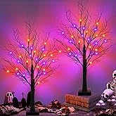 [Timer] 2 Pack Halloween Decorations Indoor, 24 Inch Halloween Tree with 24 Orange & Purple Lights, USB & Battery Operated Black Spooky Tree Halloween Table Decorations Indoor Home Party Decor Room