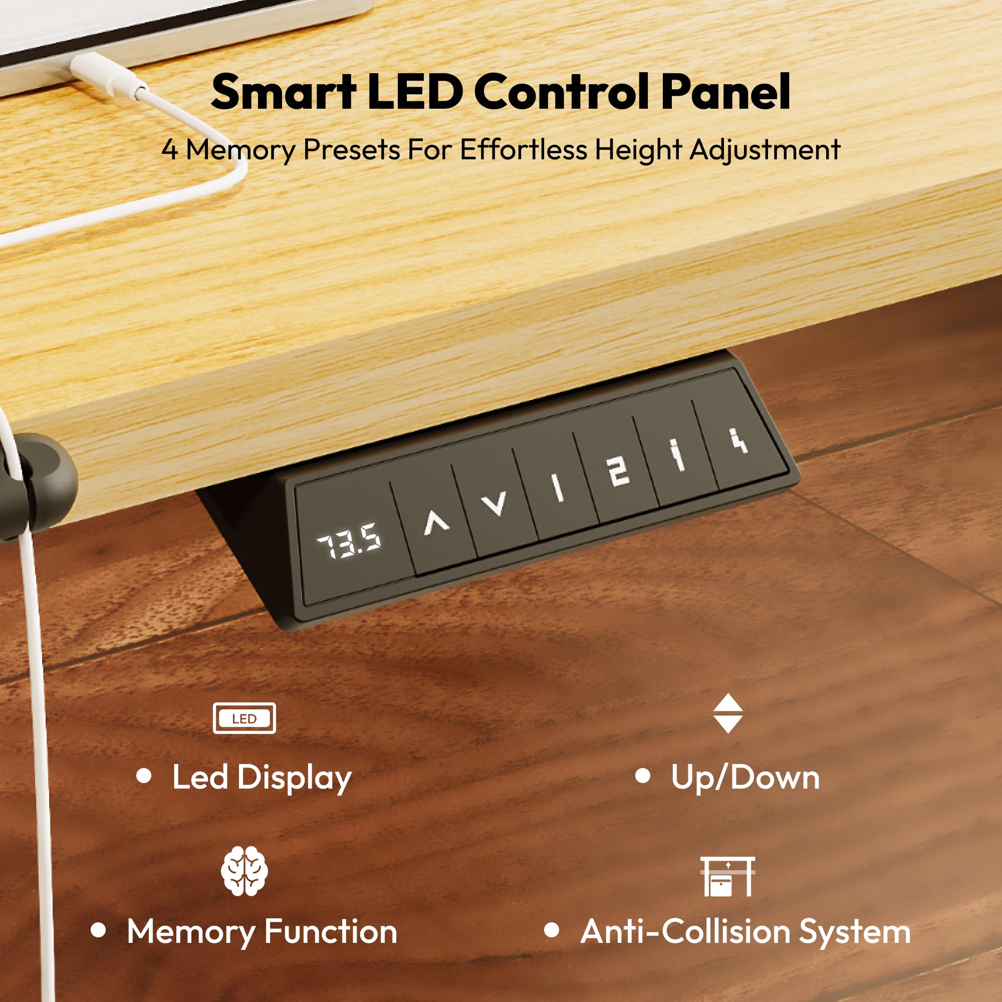 SANODESK Höhenverstellbarer Schreibtisch 110×54 cm – Kompakter Standing Desk mit praktischem Zubehör, ideal für kleine Räume, leise & sicher mit Anti-Kollisions-Schutz(ahorn) 9