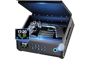 SOLILES Gun Safe,3 Ways Biometric Pistol Safe with LCD Display of Temperature Humidity USB Port, Emergency Power Supply Gun Lock Box for Home Bedroom Bedside Nightstand and Car