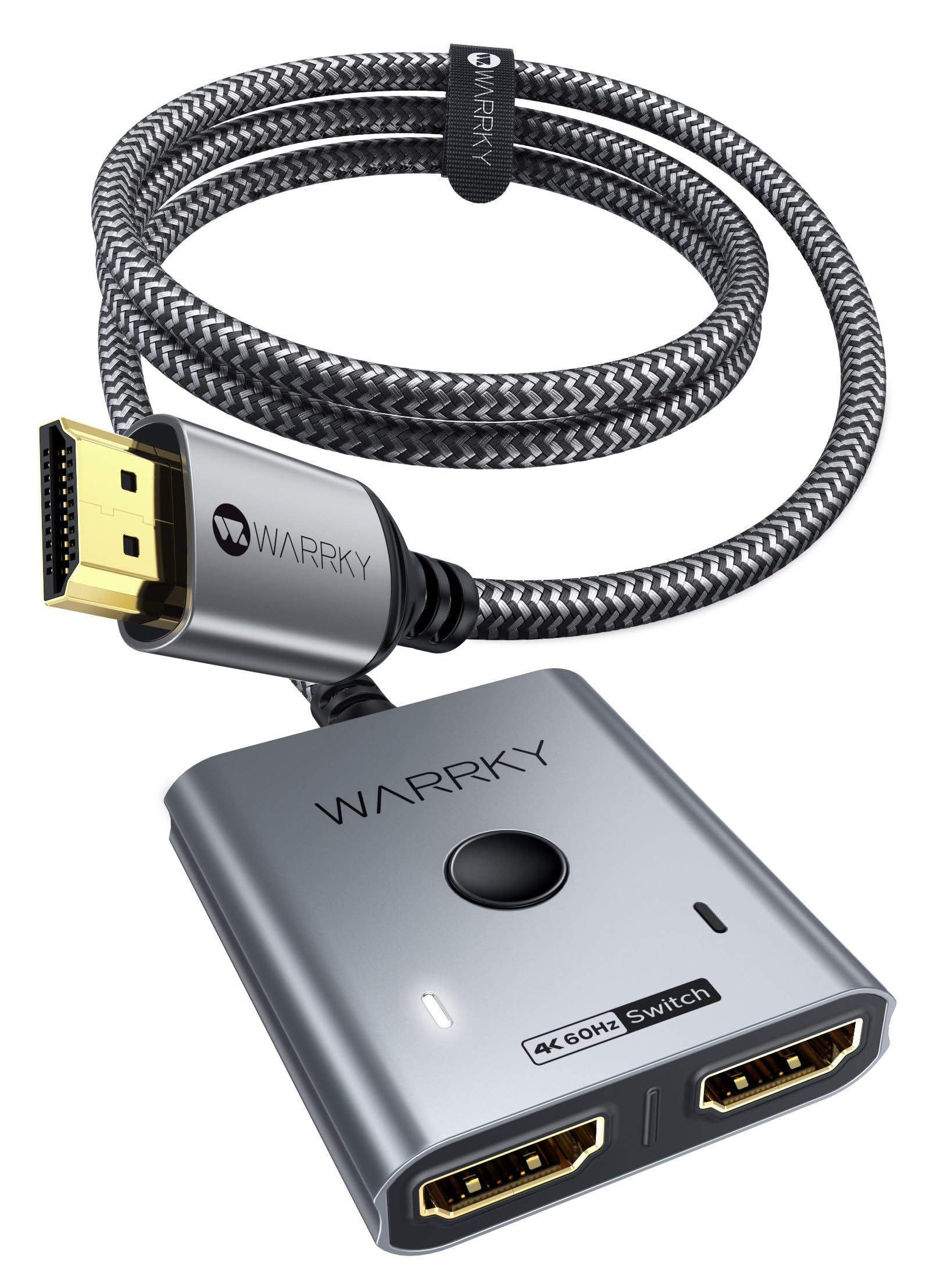 WARRKY HDMI Switch 4K 60Hz 2K 144Hz Bidirectional Switcher, [Aluminium Case, Nylon Braided] HDMI Splitter 2 in 1 out (ONLY 1 Monitor) Compatible with TV stick, Xbox, PS5/4, PC, Grey — image 1