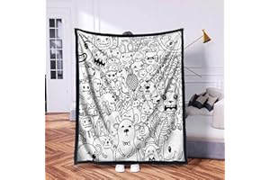 Washable DIY Coloring Blanket 50 X 60in, Color Your Own Throw Blanket with 24 Colored Markers for Adults & Kids, Creative Art