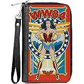 Buckle-Down DC Comics Wallet, Zip Around, Wonder Woman WW84 Standing Pose Stars Reds Yellows Blues, Vegan Leather