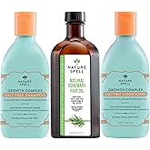 Nature Spell Hair Growth Trio for All Hair Types, Sulfate & Paraben Free, Includes Pre-Diluted Rosemary Oil, Hair Growth Complex Shampoo & Conditioner Set, Color Safe, Vegan, Pack of 3