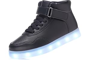 APTESOL Kids LED Light Up Shoes with Adjustable Hook & Loop - Rechargeable High Top Flashing Sparkly Luminous Glowing Sneakers, Cool Adorable Light-Up Tenis for Boys Girls