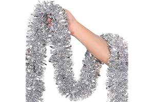 HONGSOME 50Ft Silver Christmas Garland Decorations,Xams Tinsel Stems Non-Lit Soft Twist Garland Decor for Tree Stairs Railing Front Door Mantle Fireplace Indoor Outdoor Holiday Home