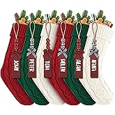 6PACK LumaBria18Inch Cable Knitted Personalized Christmas Stockings, Personalized Hanging Stockings for Holiday Party, Christmas Tree, and Family Home Decor in Red, White, Green