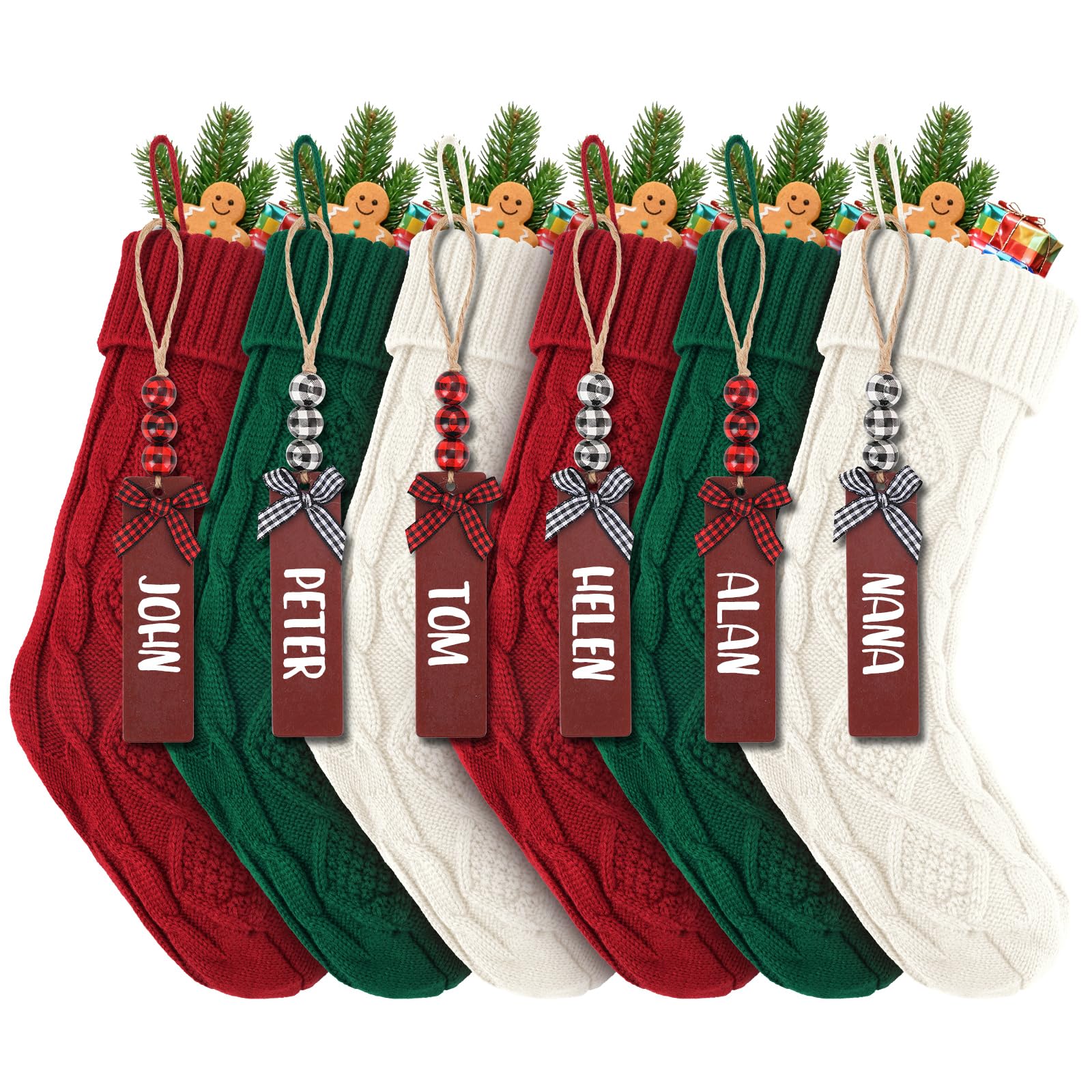 Photo 1 of 6PACK LumaBria18Inch Cable Knitted Personalized Christmas Stockings, Personalized Hanging Stockings for Holiday Party, Christmas Tree, and Family Home Decor in Red, White, Green