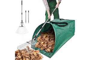 VICAMB 60Gallon Leaf Collector and Adjustable Metal Rake Set,Detachable 18 Tines Leaf Rake with Dustpan-Type Leaf Bag,Leaves Pick up Tool Set,Lawn and Leaf Collector Tool Kit for Lawn Yard Leaves,Shrub,Grass