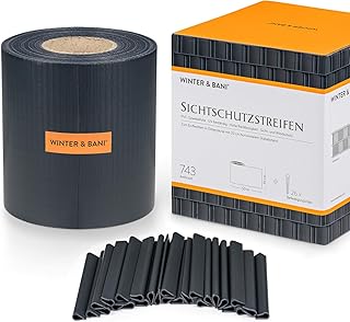Winter & Bani Sichtschutzstreifen 50 Meter x 19 cm inkl. 26 Clips, Diverse Farben (50 m, Anthrazit)