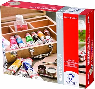 van Gogh Acrylfarben Basis Malkasten - incl. Acrylfarben , Pinsel, Malmittel, Mischpalette , etc. im Holzkoffer