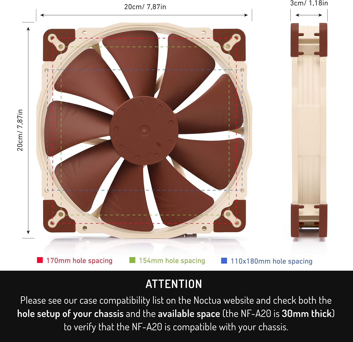 Noctua NF-A20 PWM, Premium Quiet Fan, 4-Pin (200x30mm, Brown) - Image 5