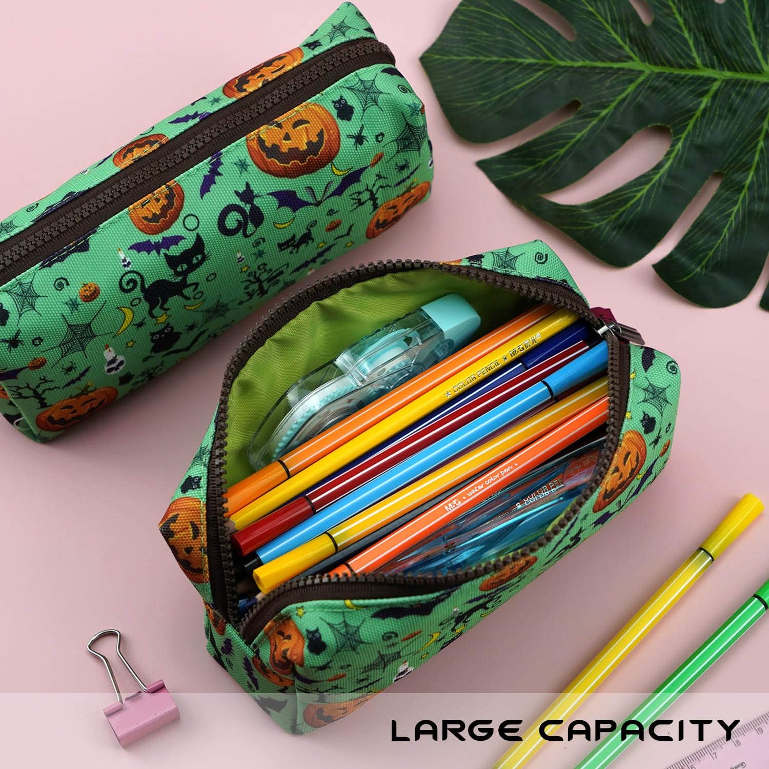 LParkin Halloween Canvas Pencil Case Pen Bag Pouch Stationary Case Makeup Cosmetic Bag, Blue - Image 4